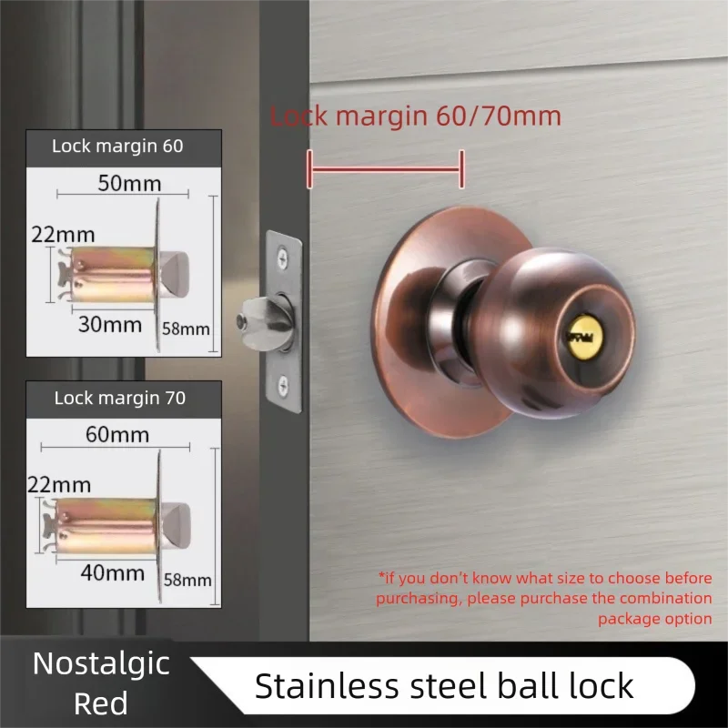 Interior Round Ball Door Knobs, Key Handles, Stainless Steel Locksets for Bathroom, Bedroom