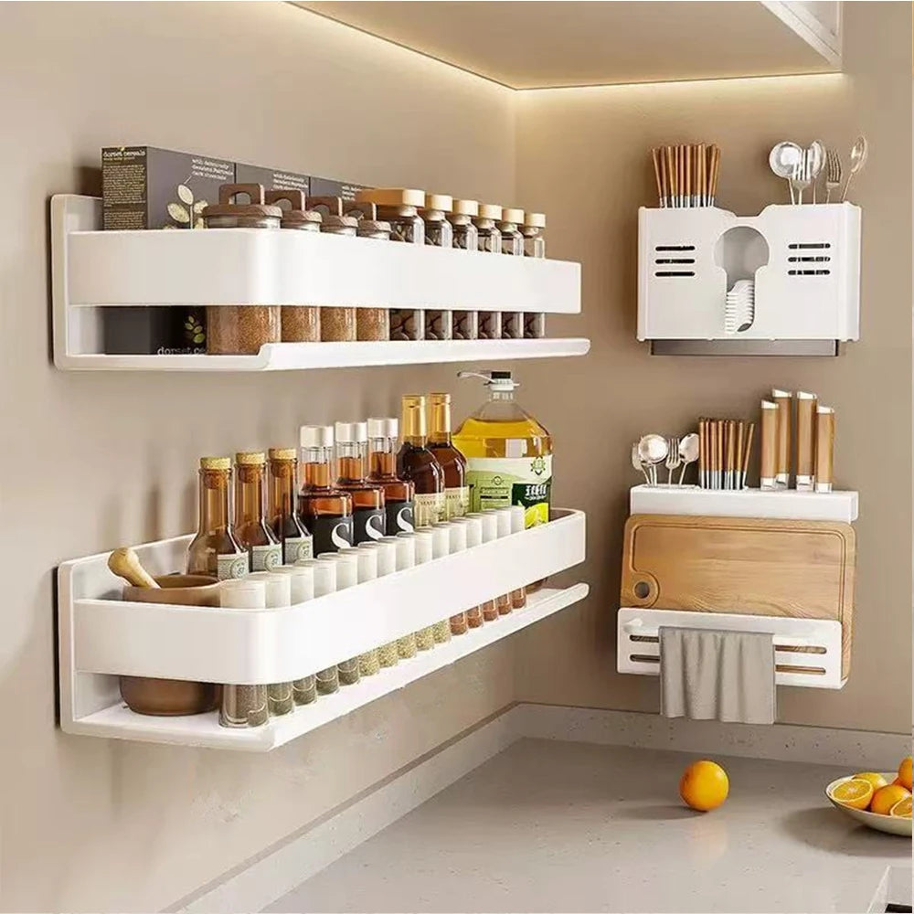 Bathroom Shelf Wall-Mounted Spice Rack Multifunctional Item Shelf Condiment Storage Shampoo Organizer Rack Kitchen Accessories