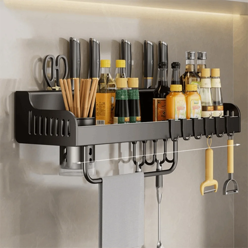 Wall Mounted Kitchen Storage Rack Moisture-Proof Anti-Rust Spice Rack Organizer No Punching Required Removab
