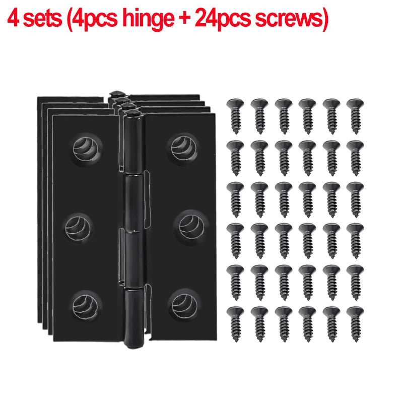Black Door Hinges Stainless Steel Butt Hinges with Screws Cabinet Drawer Furniture Hinges Mounting Plate Flat Fixing Brackets