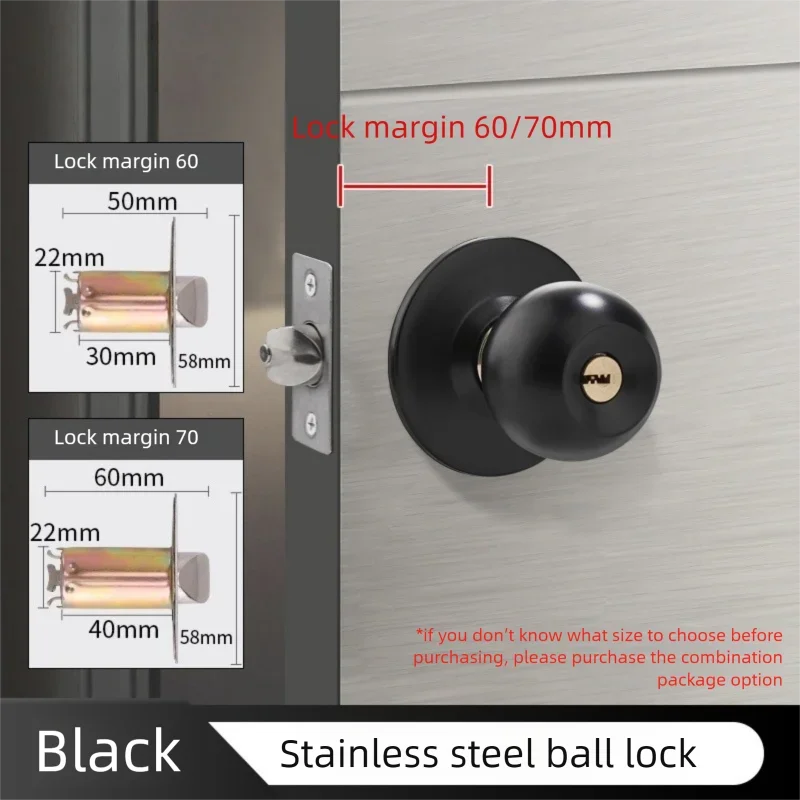 Stainless Round Door Knobs Rotation Lock Knobset Handle with Key for Bedrooms Bathrooms Utility Room Hardware Accessories