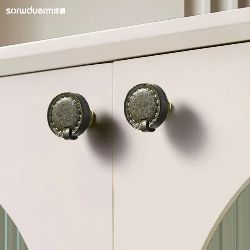 Modern minimalist wardrobe door handle drawer cabinet handmade leather small handle cabinet single hole gold handle set