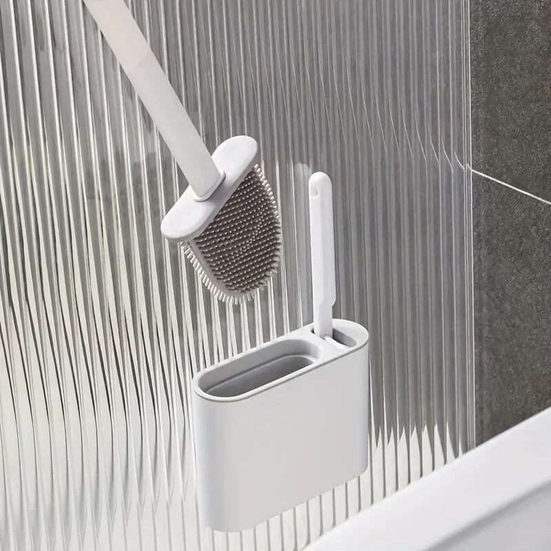 Full Bathroom Cleaning Set: Wall-mounted Silicone Toilet Brush and Ergonomic Long-handle Brush - Easy-to-clean Design