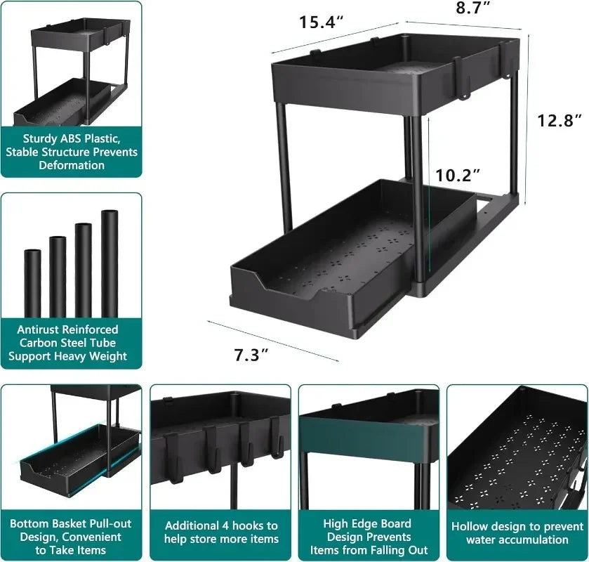 Kitchen Storage Under Sink Organizer 2 Layer Pull Out Multifunctional Drawer Shelf Organizer Bathroom Desktop Cabinet Rack