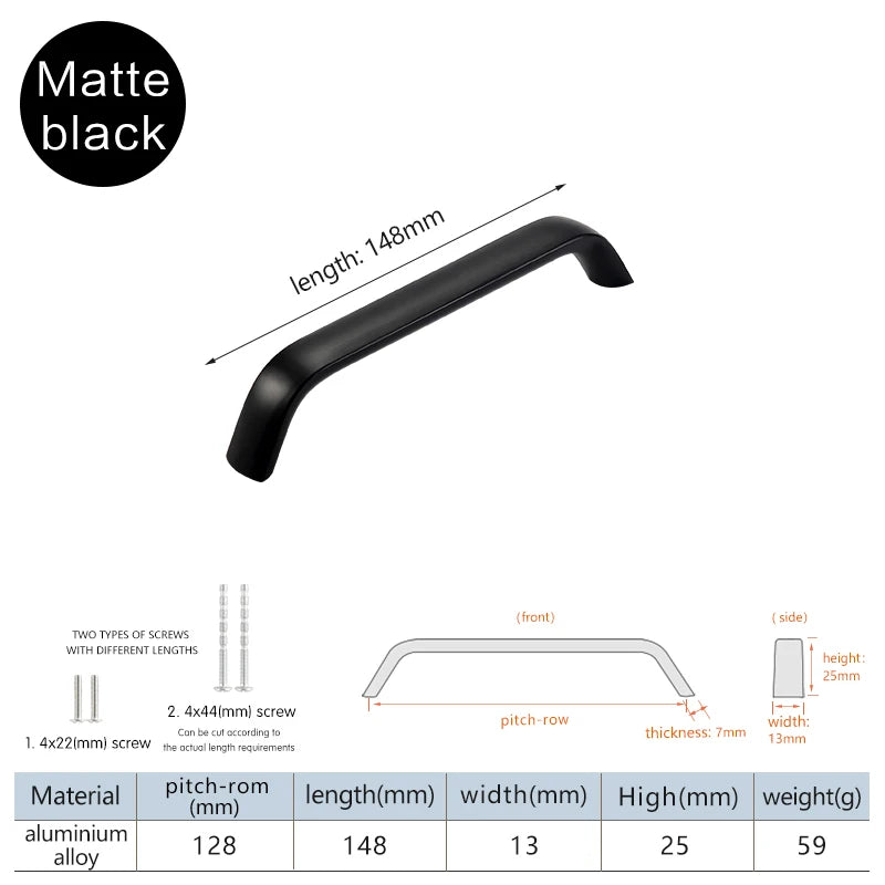 Modern Furniture Handles Black Wardrobe Door Pulls Silver Long Drawer Pulls Bathroom Cabinet Handle Aluminum Alloy Curved Handle