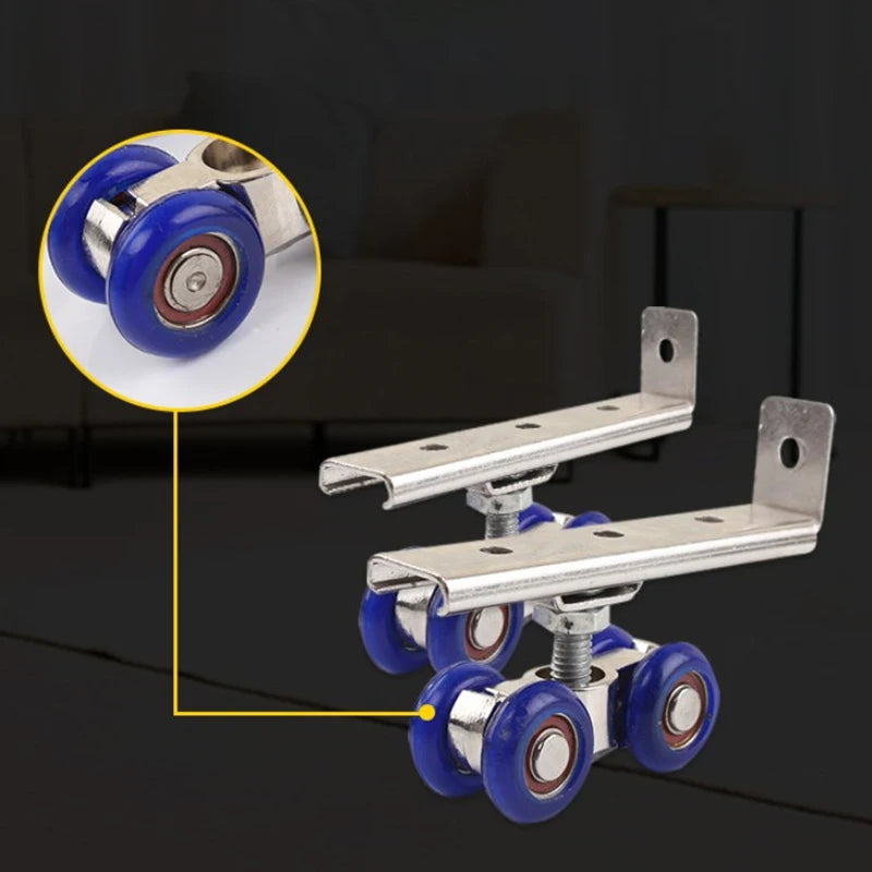 2pcs/set Sliding Door Roller Hardware Slide Doors Pulley 4 Wheels Home Room Wood Door Hanging Wheels Rail Track Pulley