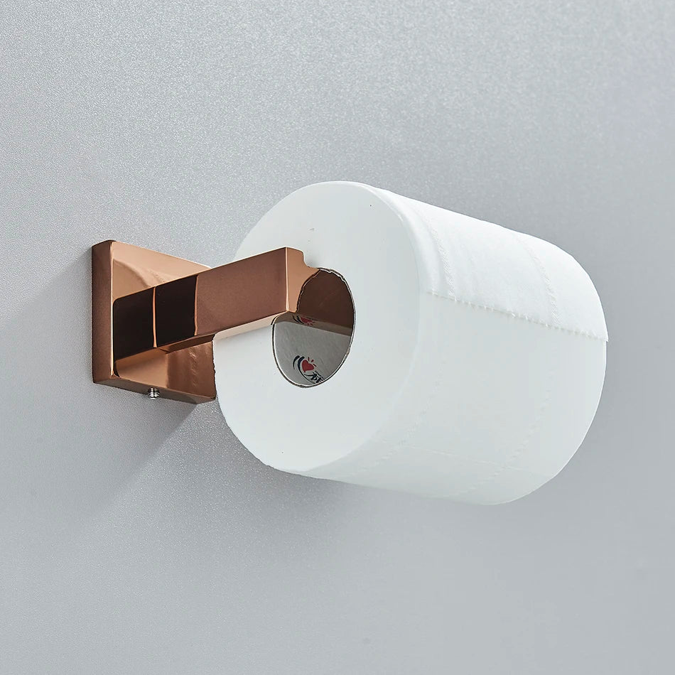 Bathroom Hardware Rose Gold Polish Shiny Bathrobe Hook Towel Rail Bar Rack Bar Shelf Tissue Paper Holder Bathroom Accessories