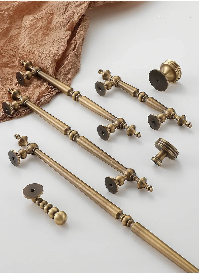 High-end Antique Bronze Door Handles and Knobs Solid Brass Antique Drawer Pulls Kitchen Cupboard Handle Gold Cabinet Handles