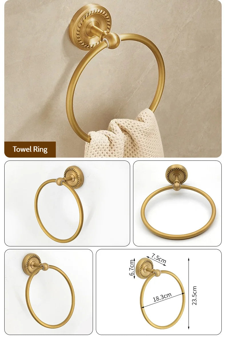 Antique Brushed Brass Bathroom Accessories Sets Towel Shelf Toilet Paper Holder Soap Holder Towel Rack Bathroom Hardware Sets