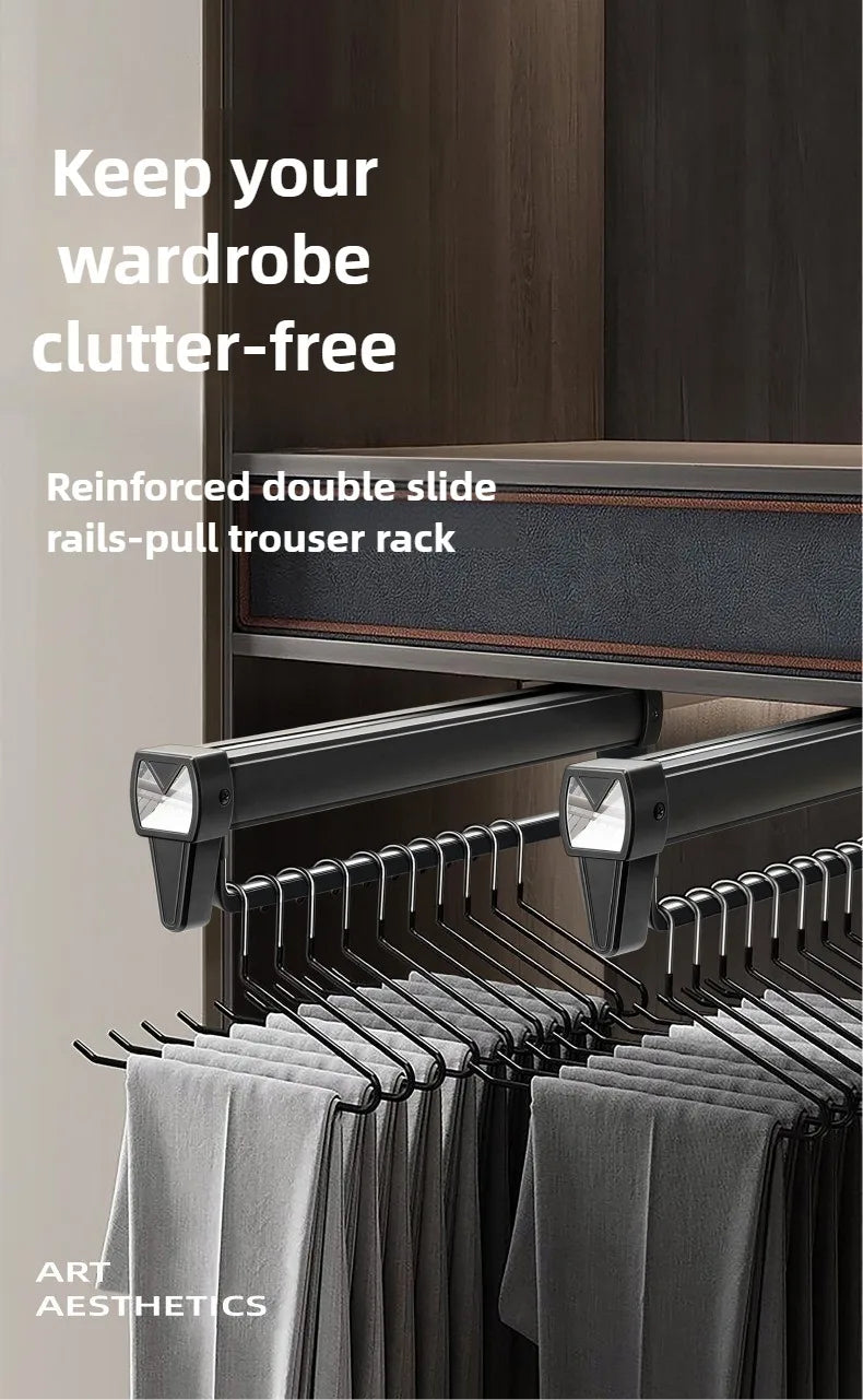 Closet shallow closet Slide rail retractable hangers Cabinet hanging rod vertical pull-out top mounted trouser rack free of hole