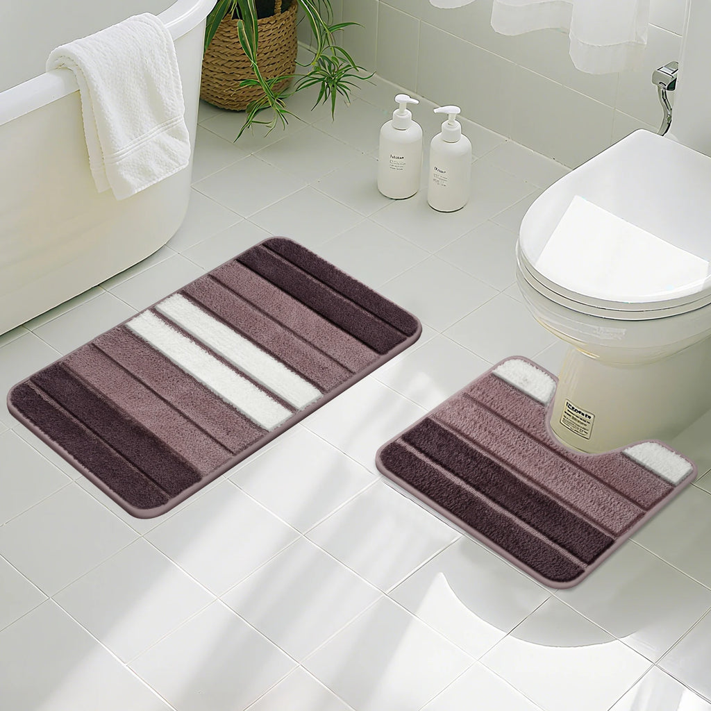 Bathroom Rug Set 2 Piece Plush Shaggy Soft Absorbent Microfiber Bath Mats and U-Shaped Contour Toilet Rug Non-Slip Machine Wash