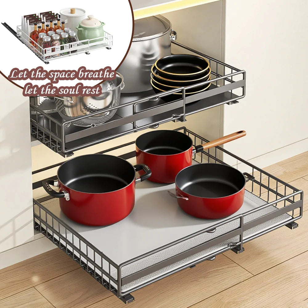 Drawer storage rack silk sliding pull-out cutlery spice bottle rack suitable for kitchens, bathrooms etc, optimizing more space
