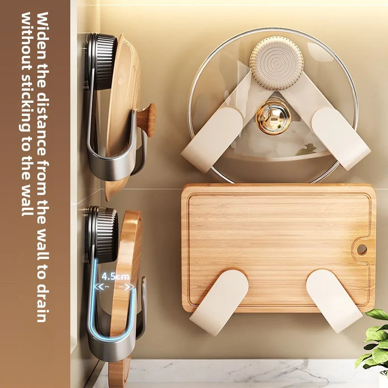 Wall-Mounted Pot Lid Rack Kitchen Cutting Board Holder Chopping Board Multi-Purpose Storage Organizer No-Punching Required