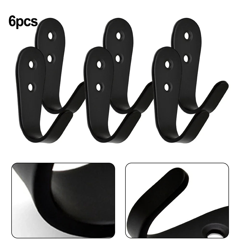 Towel Hanger Holder Coat Single Hook Kitchen Bathroom Bedroom Small U-shaped Wall-mounted 4pcs Black Solid Metal
