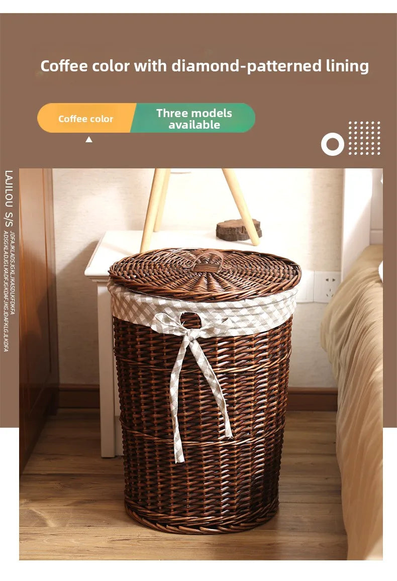 Wier Laundry Basket Dir Clothes Storage Basket with Lid Household Organizer Basket Pure l Willow Wier Basket