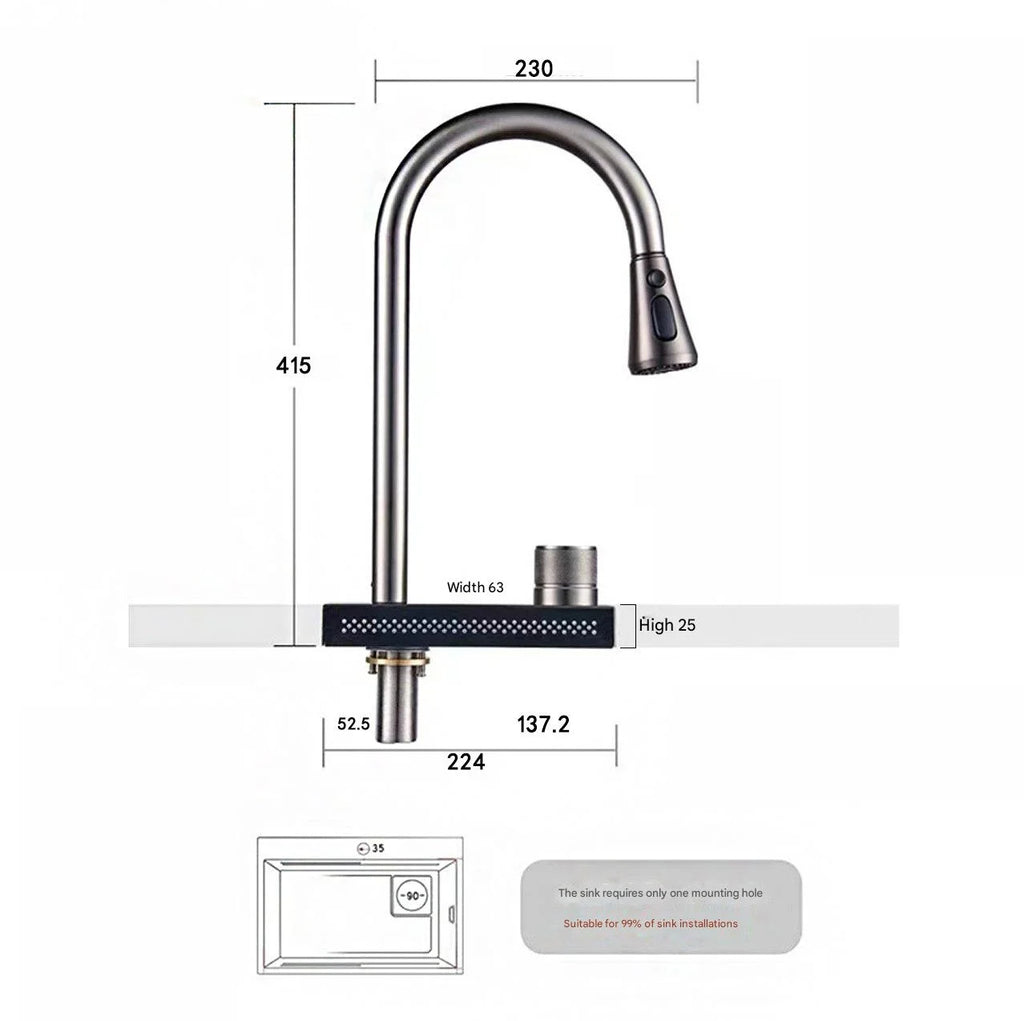 Waterfall Sink Pull Type Kitchen Faucet Hot Cold Mixer Vegetable Wash Tap Basin Multiple Water Outlets Rotation Flying Rain Tap