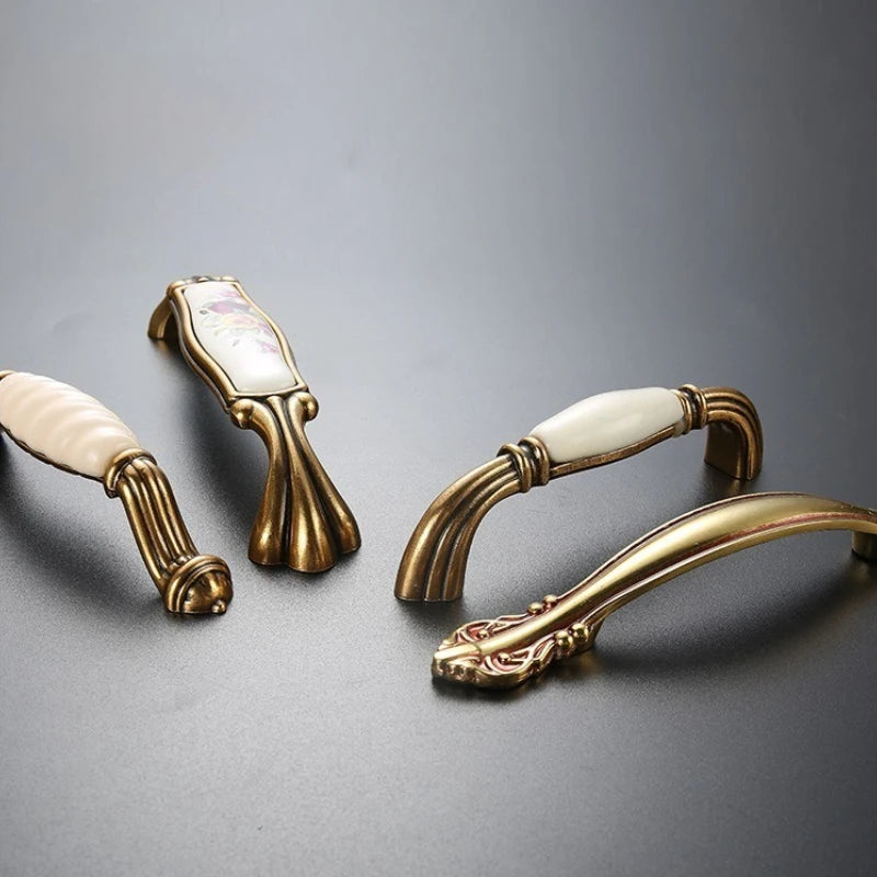 Drawer Knobs Wardrobe Door Handle European Furniture Hardware Zinc Alloy Antique Bronze Ceramic White Cabinet Handles