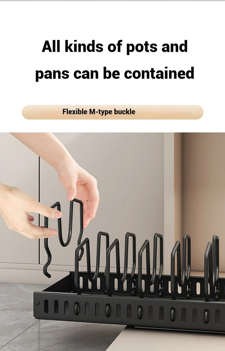 Pots and Pans Organizer Under Cabinet,Sliding Pot Lid Holder and Pan Rack Kitchen,Pull out Pot and Pan Organizer,Dishes Storage