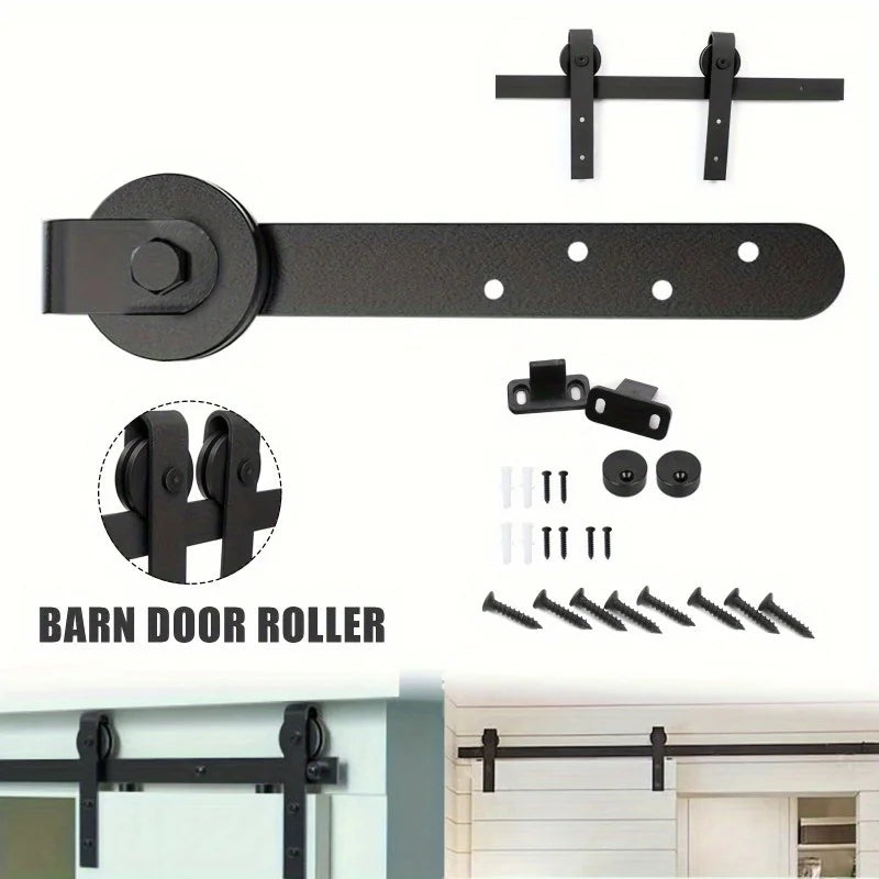 Sliding Barn Door Hardware Kit, Satin Metal Track System with Mounting Brackets and Rollers for Doors, No Long Track Included