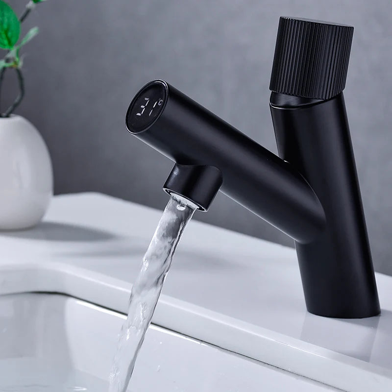 Bathroom LED Digital Basin Faucet Black Water Power Basin Mixer Brass Chrome Plated Temperate Display Faucets Smart Water Taps