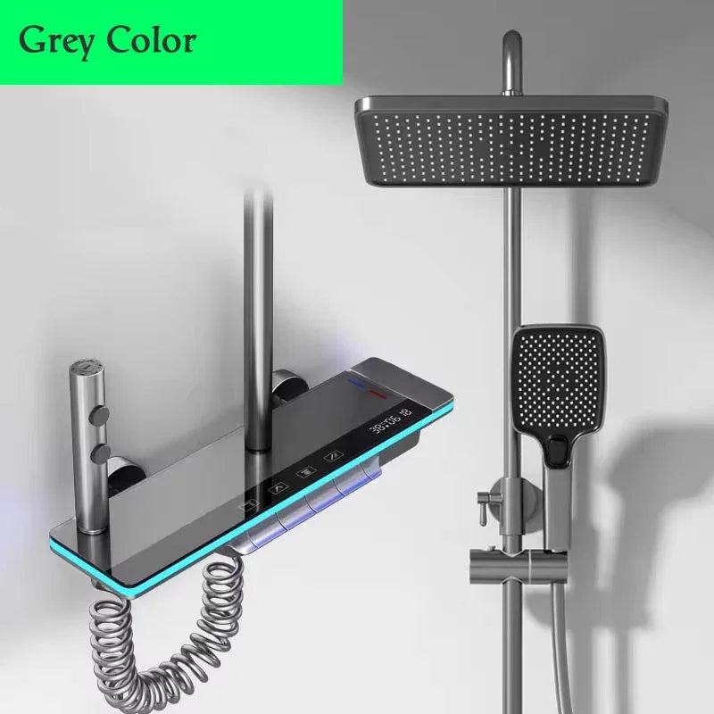 Piano Digital Bathroom Shower Set Senducs Hot Cold Bathroom Mixer Faucets System Brass Gun Grey Digital Piano Shower System