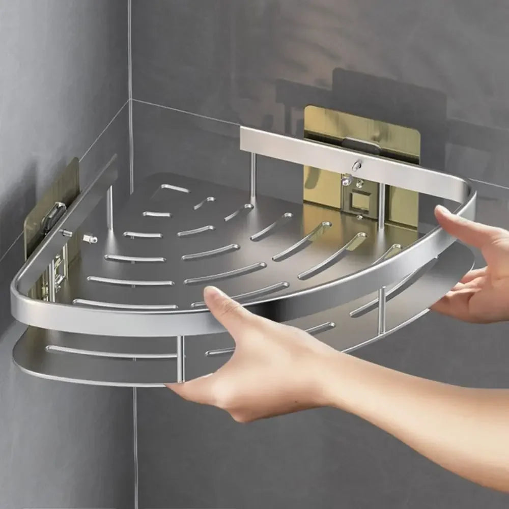 Bathroom Shelves Corner Shower Shelf Aluminum Wall Mount Shampoo Storage Rack Holders No Drill Kitchen Bathroom Accessories