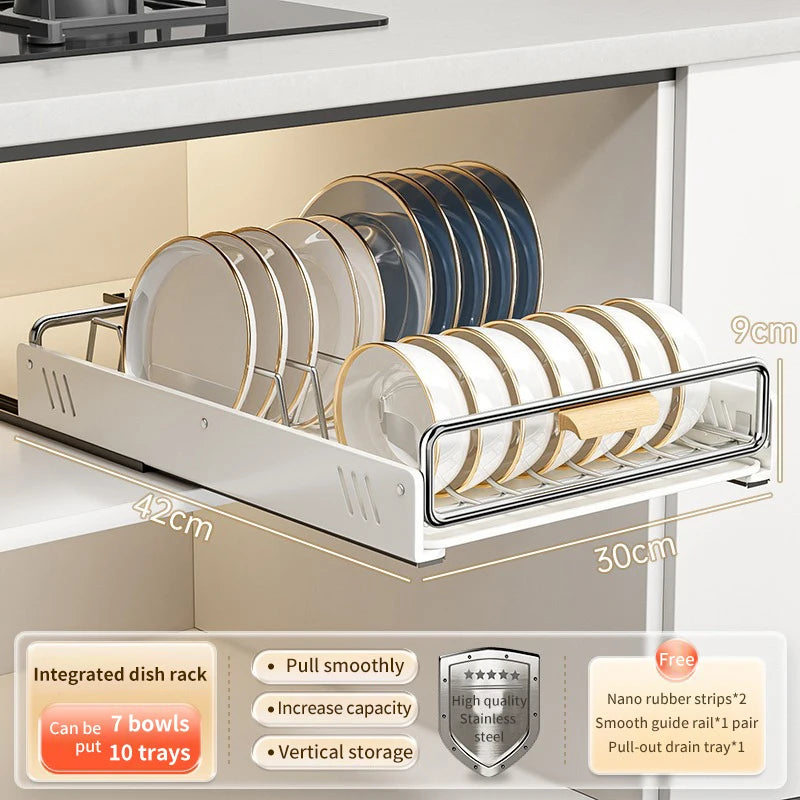 Drawer Wooden Handle Kitchen Dish Storage Rack Divider Dish Pullout Slider Punch-free Drawer Organiser Spice Racks Drainer Shelf