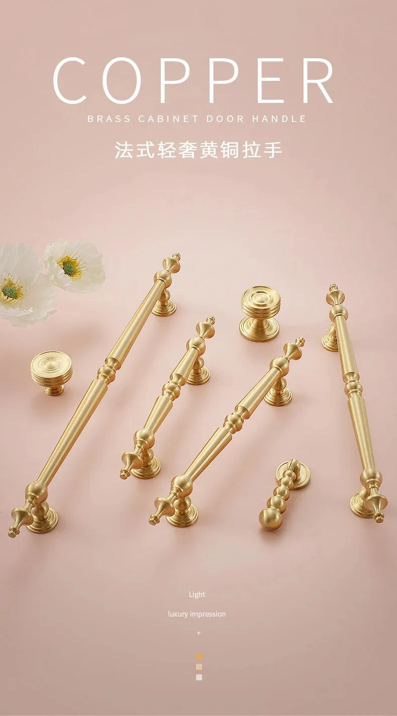 High-end Antique Bronze Door Handles and Knobs Solid Brass Antique Drawer Pulls Kitchen Cupboard Handle Gold Cabinet Handles