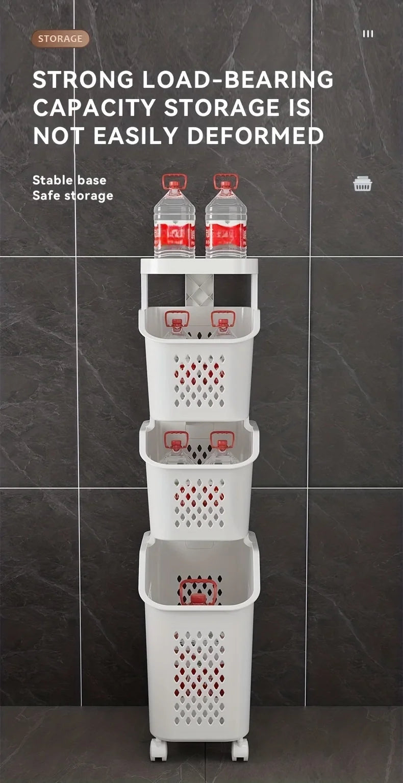 Multilayer Dirty Laundry Basket Storage Rack Clothes Storage Basket Sundries Storage Basket with Wheels Home Bathroom Supplies