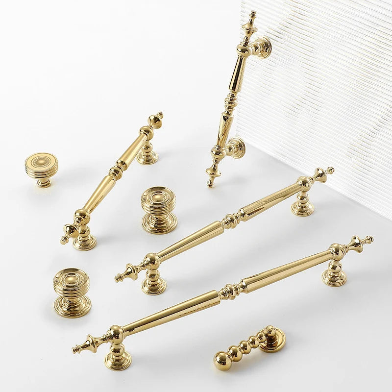 High-end Antique Bronze Door Handles and Knobs Solid Brass Antique Drawer Pulls Kitchen Cupboard Handle Gold Cabinet Handles