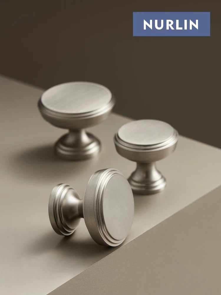 Nurlin Solid Brass Nickel Brushed Luxurious Silver French Modern Cabinet Handles Tbar Wardrobe Knobs