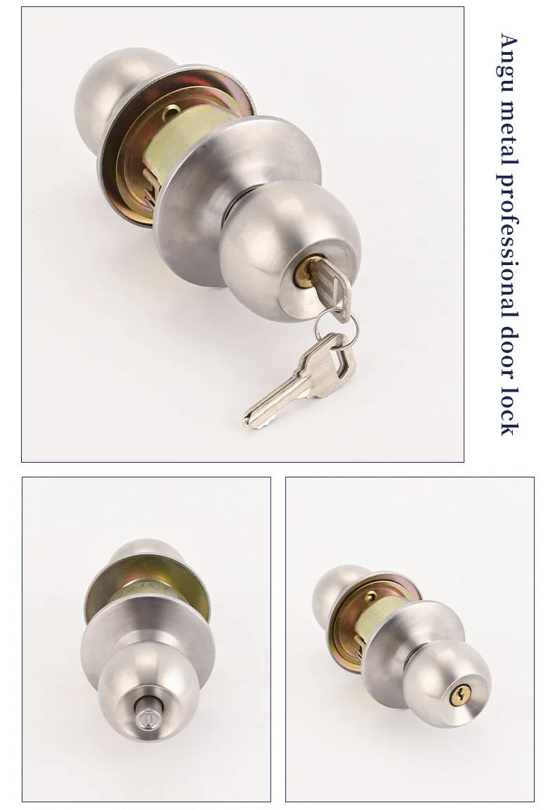 Anti-bumping House Door Handle Lock With Knobs Interior Round for Bedroom Bathroom Stainless Turn Thumb Armored Privacy Articles