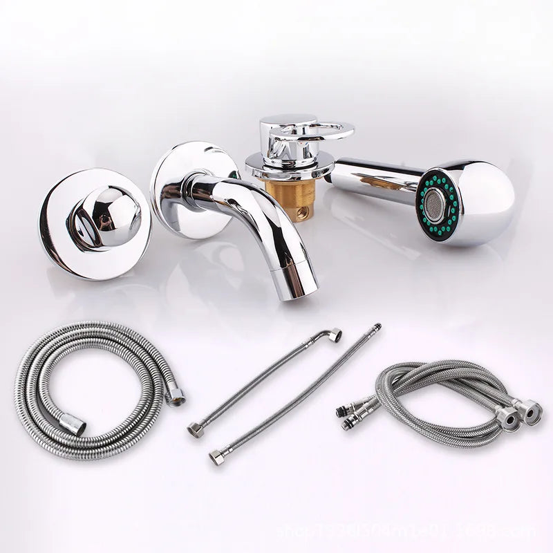 Deck/Wall Mounted Bathroom Bathtub Faucet Set with Handheld Shower Head 4 Holes Widespread Basin Tub Faucet Cold Hot Mixer Tap