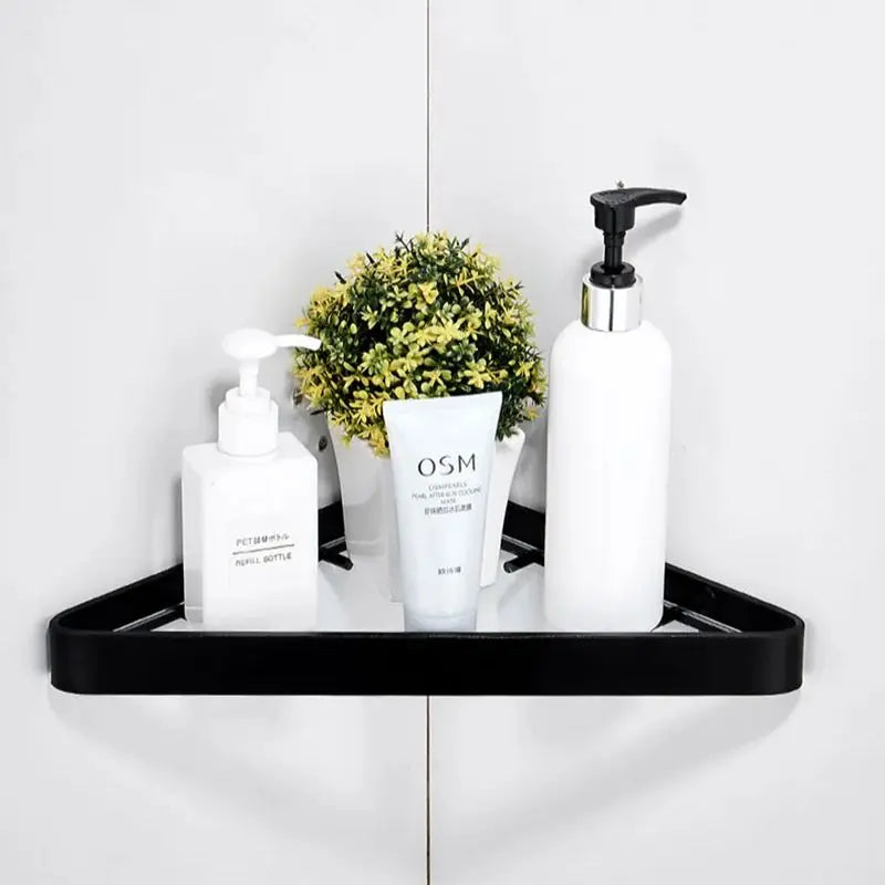 Black Bathroom Corner Rack 25-45cm Wall-mounted Bathroom Shower Rack Aluminum Toilet Storage Rack Glass Bathroom Shelf