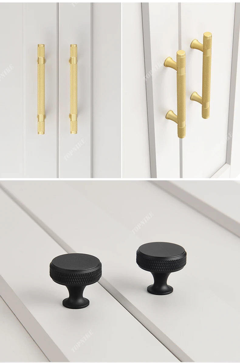 Simple Kitchen Cabinet Wardrobe Door Handles Drawer Knobs and Handles for Furniture Gold Black Knurled Nordic Style