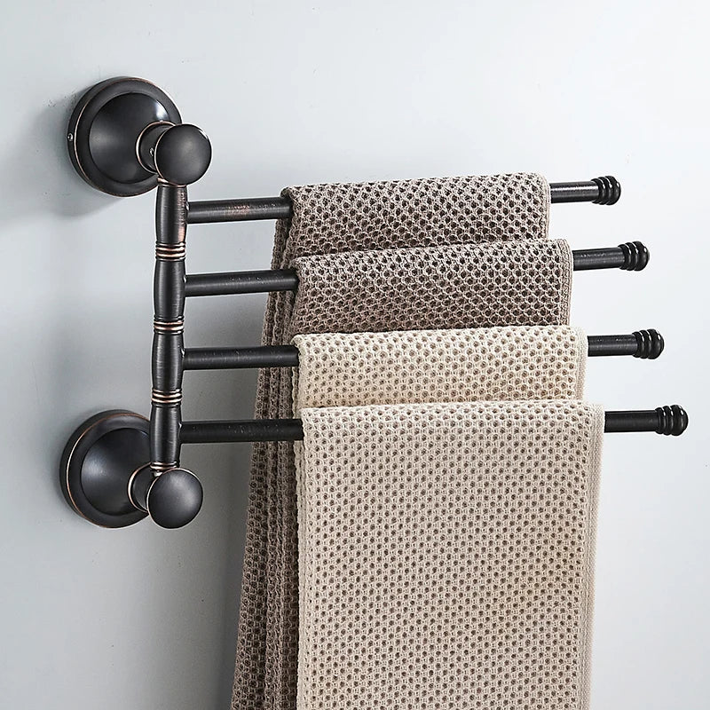 Bathroom Bath Toilet Paper Holder Robe Hook Bathroom Retractable Towel Hanging Rod Black Zinc Alloy EL852