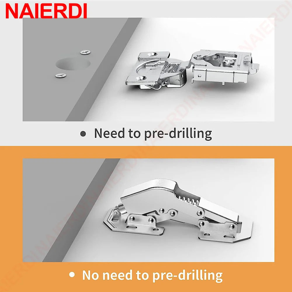 NAIERDI 4 Pack 90 Degree Soft Close Spring Hinges,No Pre-drilled Noiseless Hidden Concealed Cabinet Hinge Furniture Hinge