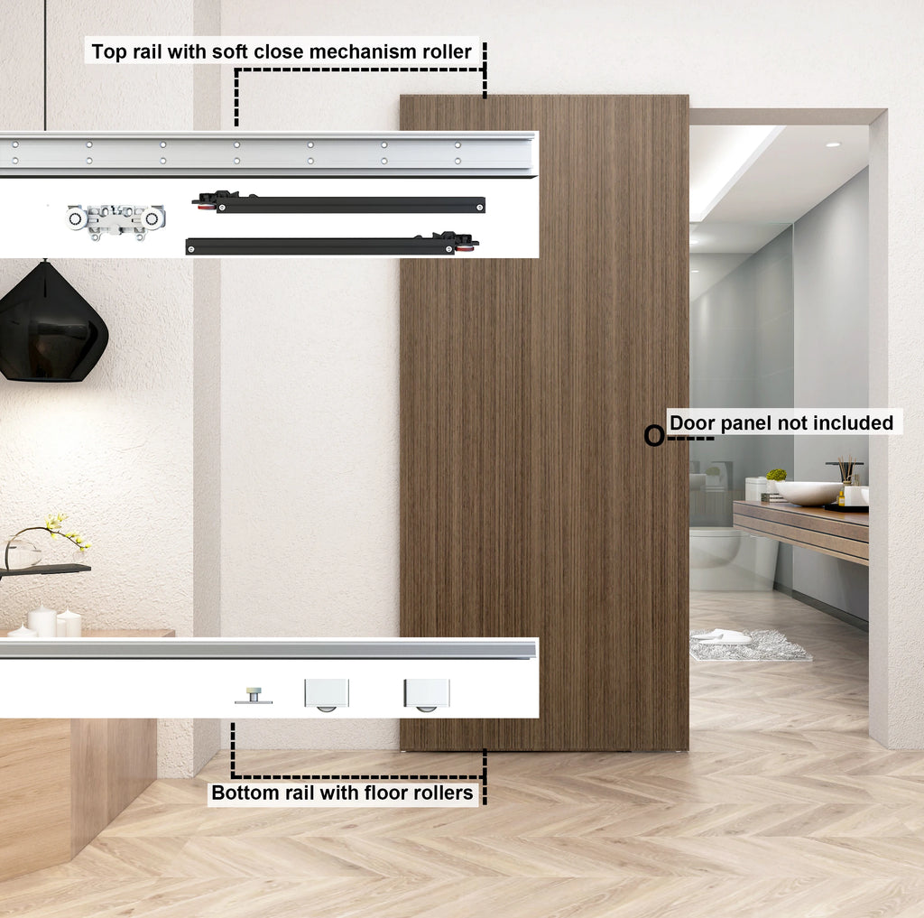 Concealed Sliding Barn Door Hardware Soft Closing Interior Wall Mount Hidden Track Rolling Kit,No Door