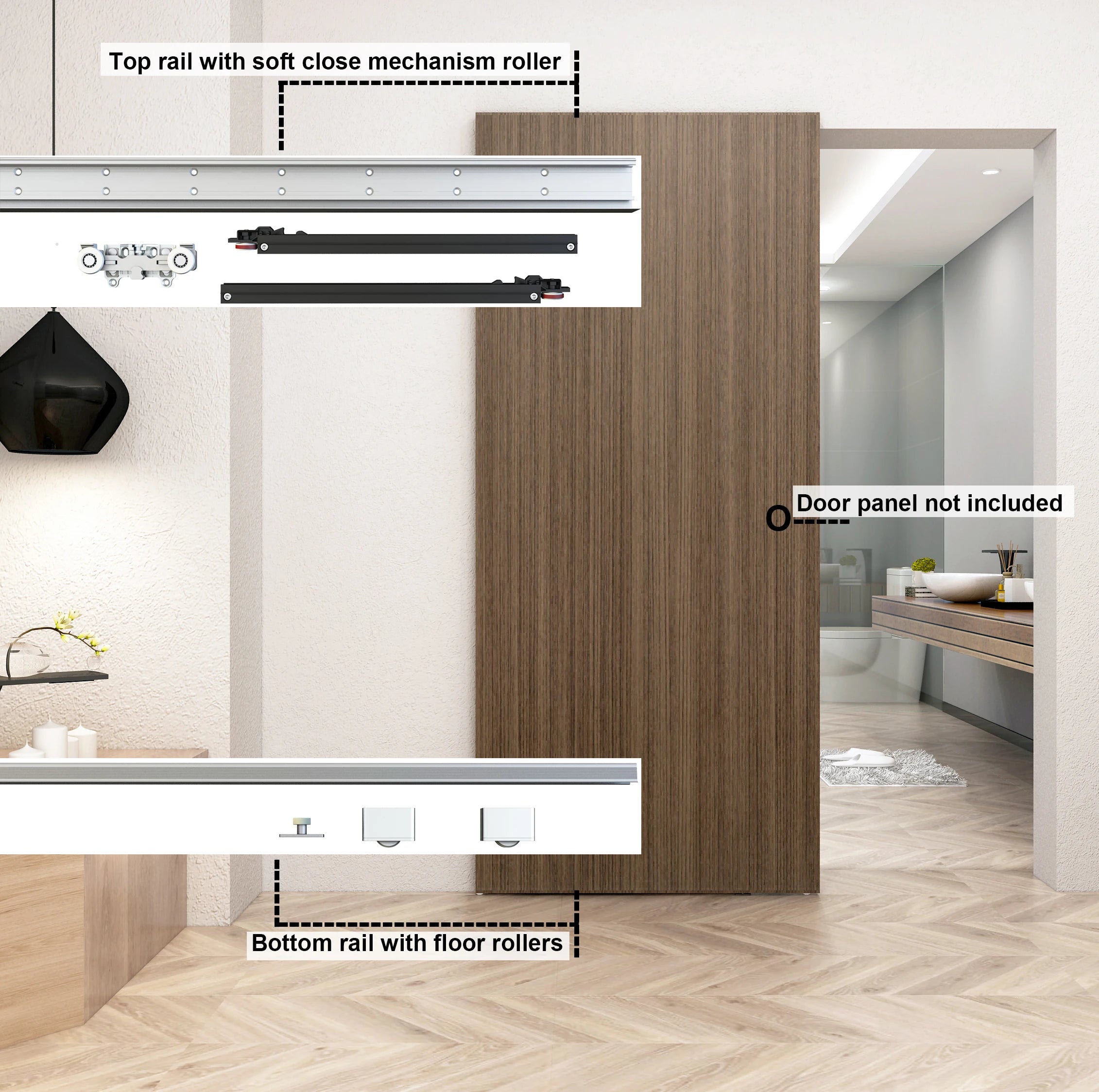 Concealed Sliding Barn Door Hardware Soft Closing Interior Wall Mount Hidden Track Rolling Kit,No Door