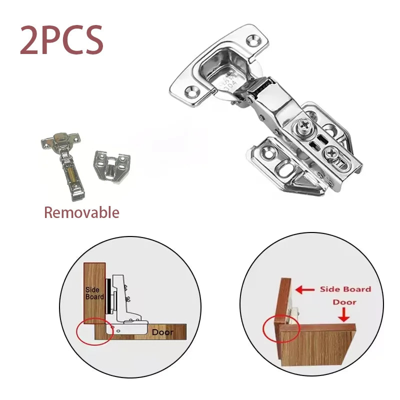 2-Pack Modern Hydraulic Cabinet Hinges Soft Close Damping Brushed Stainless Steel Metal Door Mount for Kitchen Cabinets Wardrobe