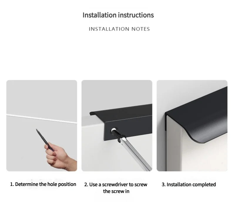 Hidden Minimalist Cabinet Handles for Kitchen Wardrobe | No Drilling Black Edge Pulls | Custom Length 80mm-1200mm Modern Design