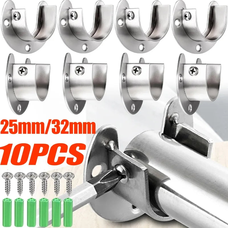 Wardrobe Hanger Rod Fixing Holder Stainless Steel Flange Seat Curtain Rod Tube Hook Fixed Support Bracket Bathroom Hardware