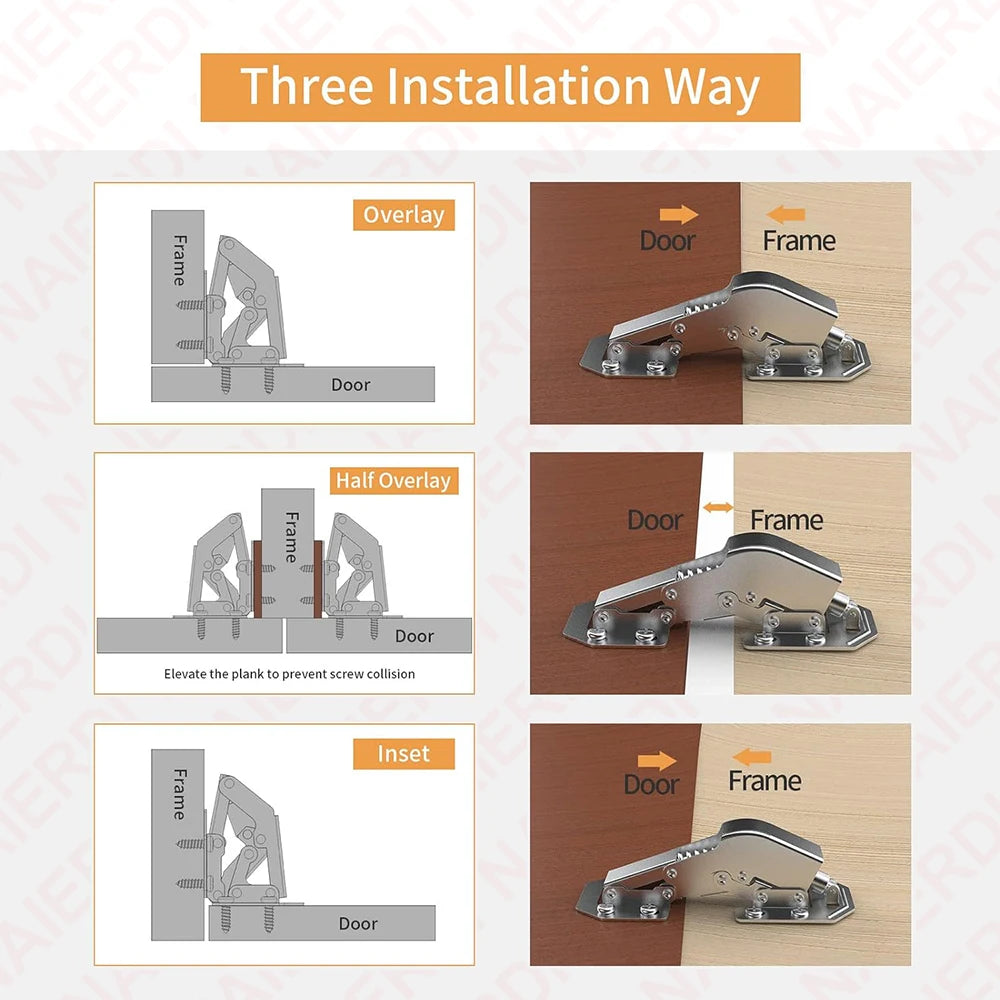 NAIERDI 4 Pack 90 Degree Soft Close Spring Hinges,No Pre-drilled Noiseless Hidden Concealed Cabinet Hinge Furniture Hinge