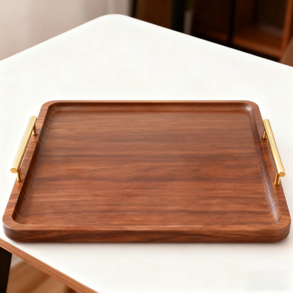 Rectangular Wood Tea Tray Display Plate with Handles Tea Set Cup Storage Plate Household Coffee Dessert Snack Fruit Platter