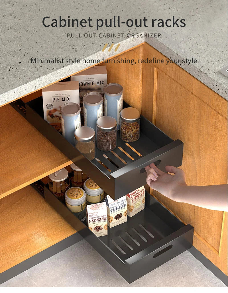 Pull-out Kitchen Drawer Type Storage Rack Multifunctional Storage Box with Sliding Rail Spice Pantry Shelves Drawer Kitchen Rack