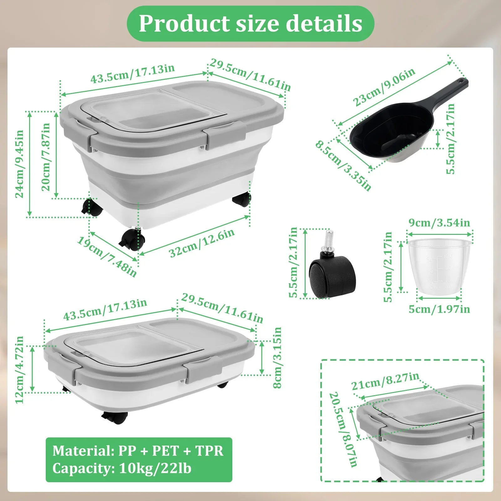 Collapsible Pet Food Storage Barrel Large Capacity Cat Dog Food Storage Container Sealing Kitchen Grain Rice Storage Boxes