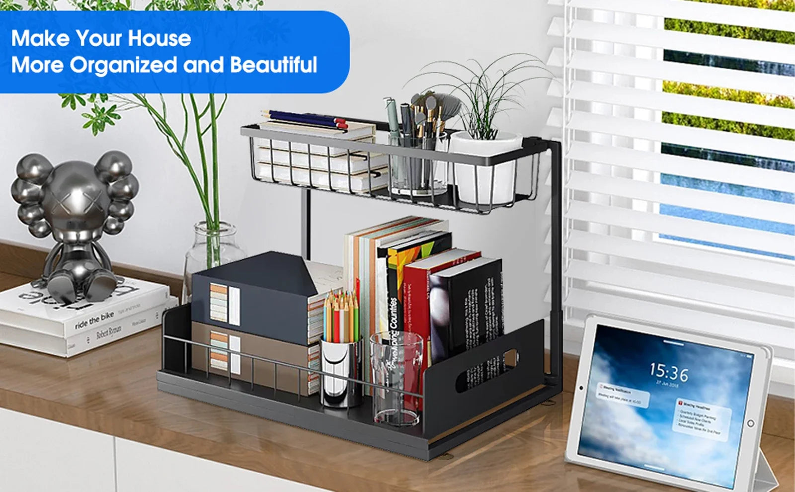 Under Sink 2 Tier Sliding Cabinet Basket Organizer Drawer Pull Out Cabinet Multi-Purpose  Sink Organizer for Bathroom Kitchen