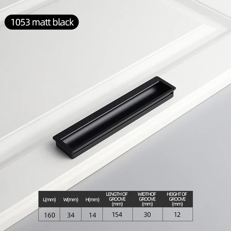 Embedded Hidden Furniture Handles Modern Aluminum Alloy Wardrobe Door Pulls Matte Black Kitchen Cabinets Knob Decoration Handles
