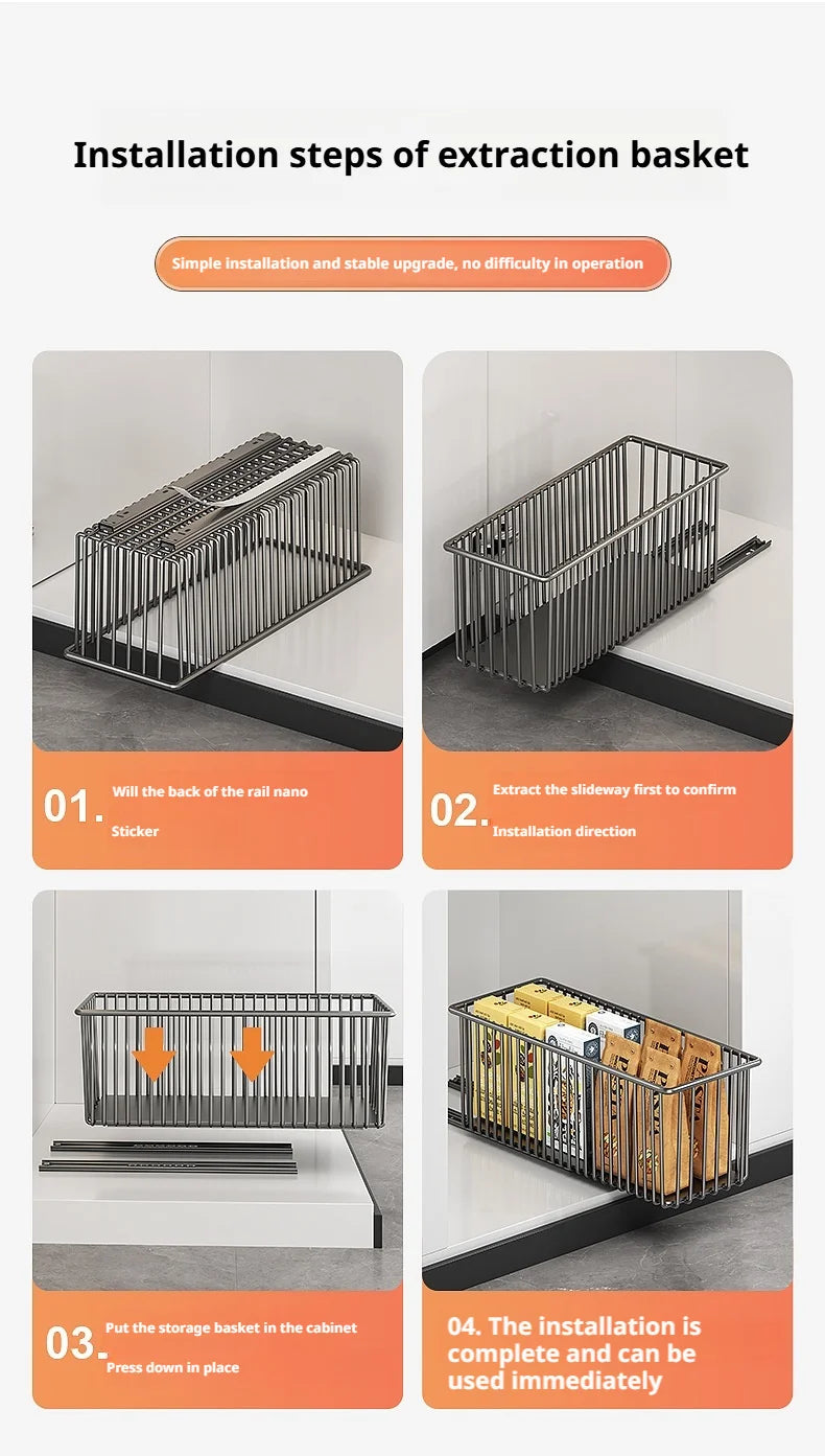 Pull Out Cabinet Organizer Basket Under The Sink Slide-out Drawer Storage Box Kitchen Sideboard Sliding Drawer Rack Shelf