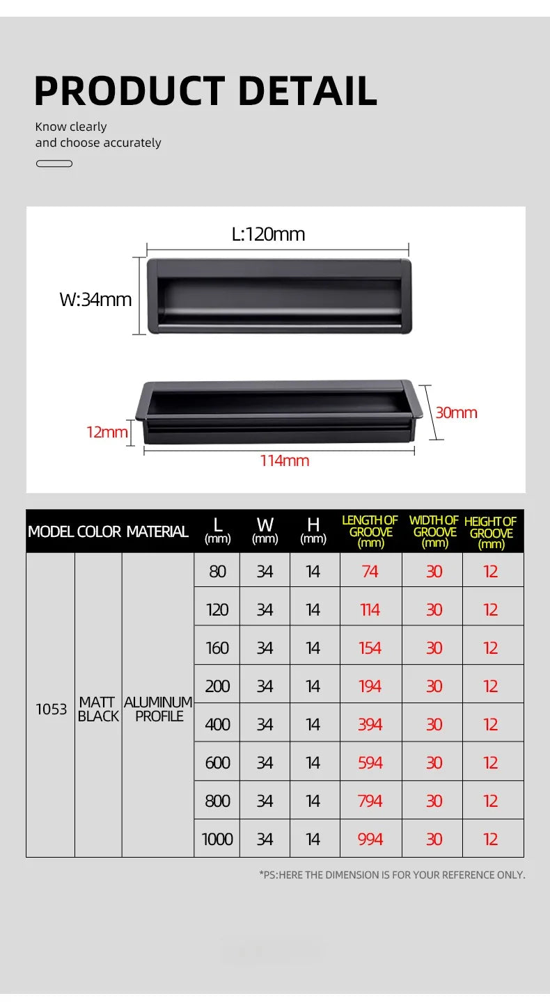 Embedded Hidden Furniture Handles Modern Aluminum Alloy Wardrobe Door Pulls Matte Black Kitchen Cabinets Knob Decoration Handles